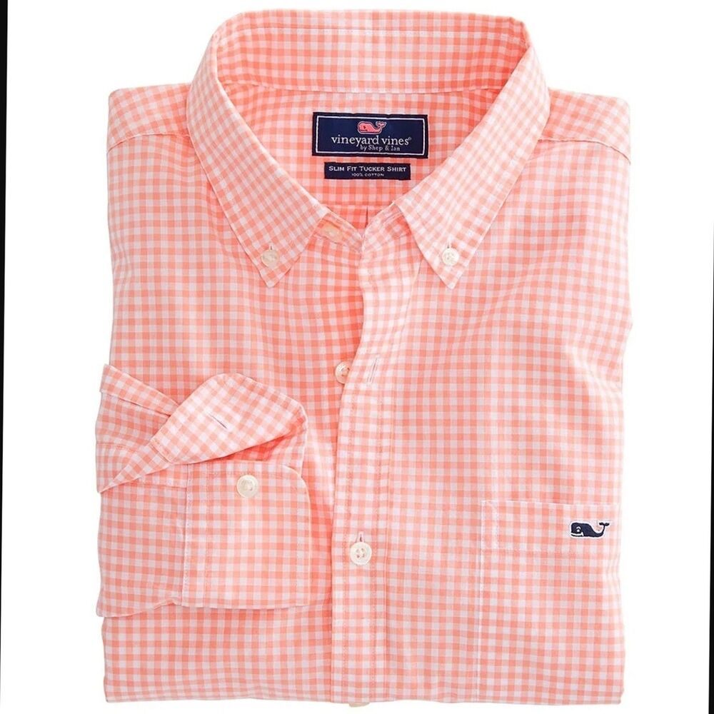 Vineyard Vines Shirt Pink Mens XL Sound Bay Toucan Whale Logo Coastal Gingham